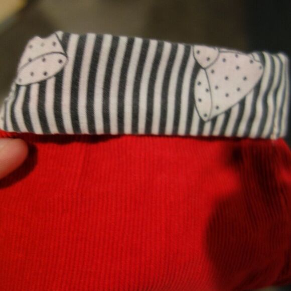 Vintage Red Corduroy Overalls with Black White Print Cuffs Bow Girls 12 months - Picture 6 of 6